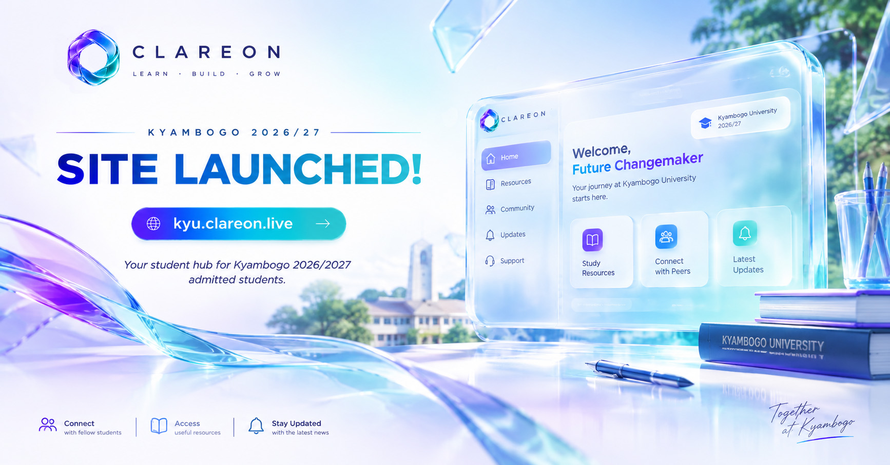 Clareon student hub launch announcement for Kyambogo 2026/2027 students